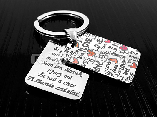 Oceľová kľúčenka love s textom